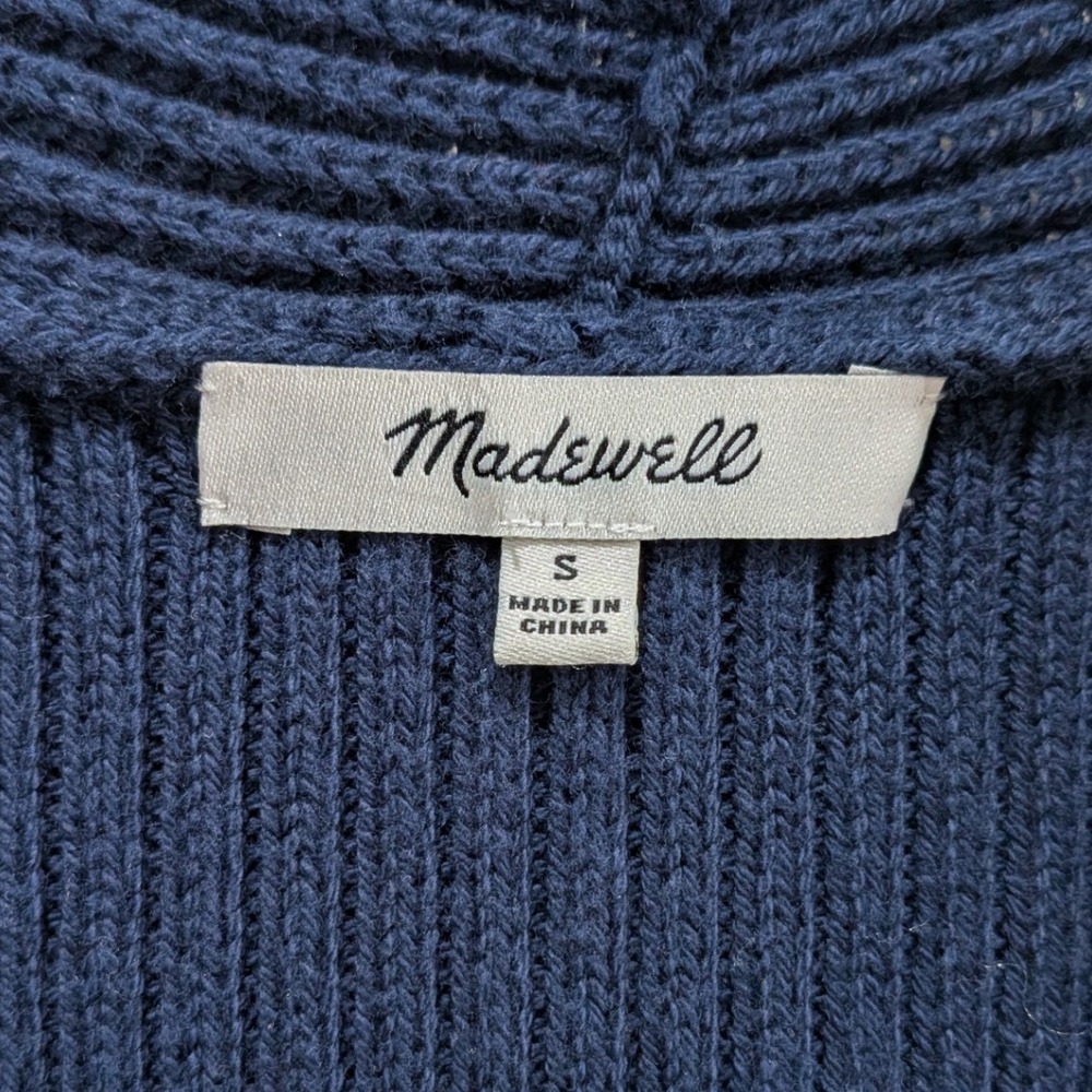 Madewell Womens Nolan Cardigan S Navy Ribbed Open Front Pockets Cotton Classic - Picture 3 of 9